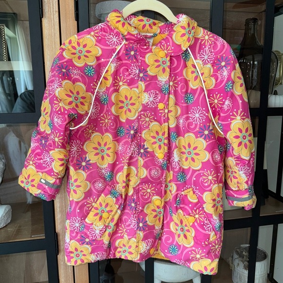 Hanna Andersson quilted snow jacket floral groovy toddler girl puffer skiing - Picture 1 of 8